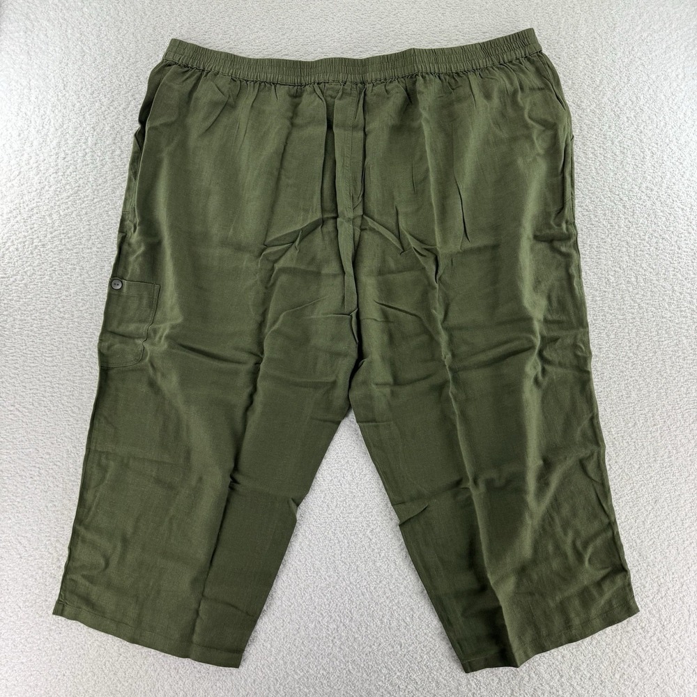 Susan Graver Regular Pure Easy Linen Utility Crop Pant Size 4x Olive Green - Picture 6 of 9
